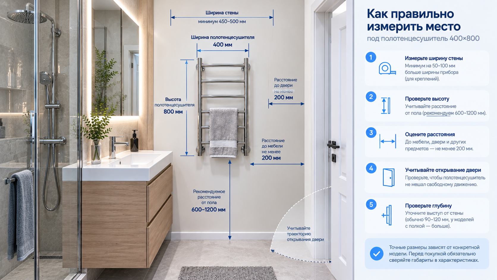 Как измерить место под полотенцесушитель 400×800