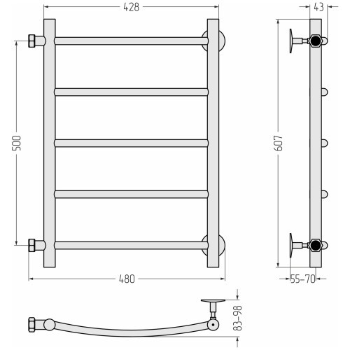 Каталог полотенцесушителей Стилье "Версия-Б2" 500х400 (5) Г 18 (Белый)